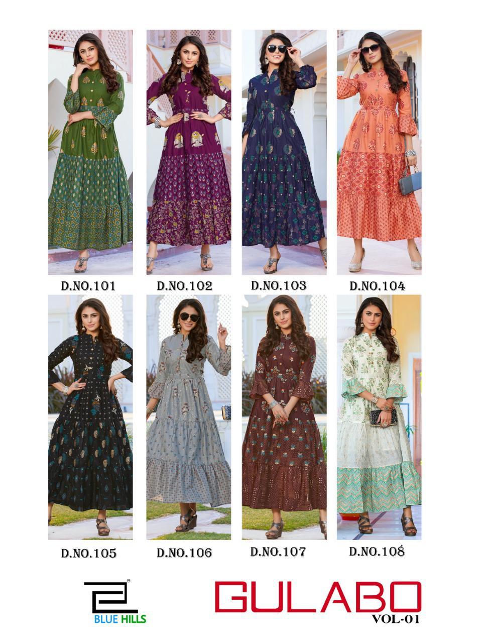 Blue Hills Gulabo 1 Latest Designer Fancy Festive Wear Cotton Printed Long Kurtis Collection
